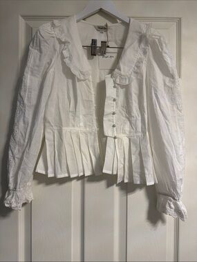 White Eyelet Pleated Peplum Blouse